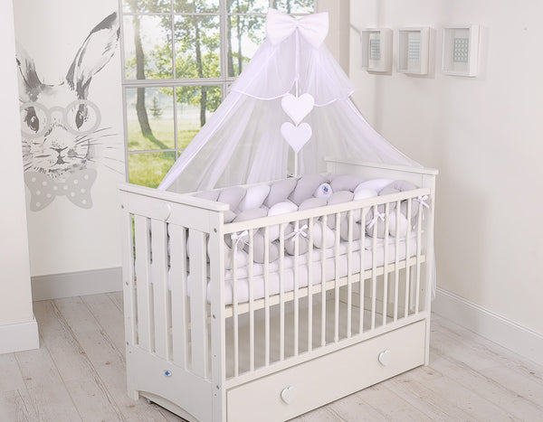 Pinnasängyn reunapehmuste XXL - Valkoinen - Harmaa