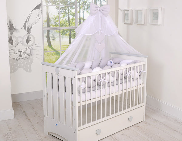 Pinnasängyn reunapehmuste XXL - Valkoinen - Harmaa