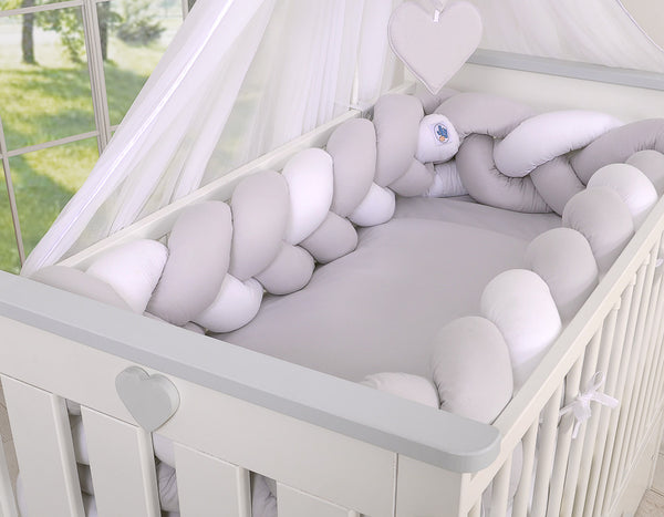 Pinnasängyn reunapehmuste XXL - Valkoinen - Harmaa