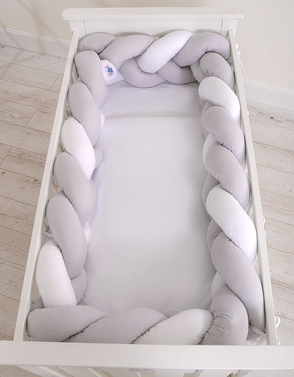 Pinnasängyn reunapehmuste XXL - Valkoinen - Harmaa