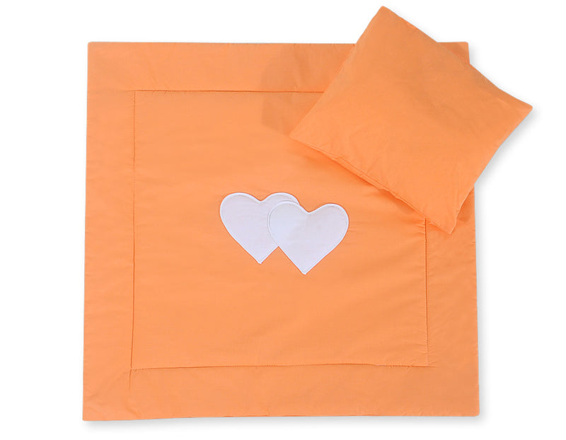 Vauvan peitto 77x77cm ja tyyny - Hanging hearts orange