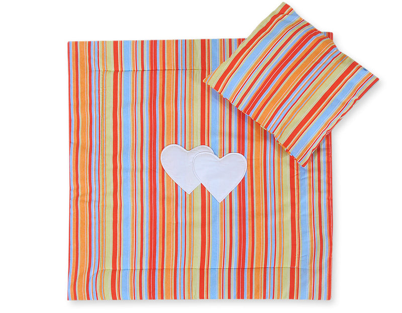 Vauvan peitto 77x77cm ja tyyny - Hearts orange strips