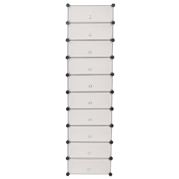 Kenkäteline 10 toisiinsa kiinnitettävällä lokerolla Valkoinen