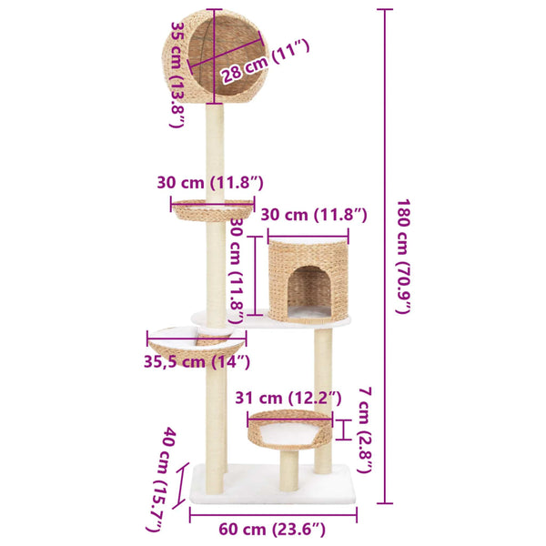 Kissan kiipeilypuu sisal-pylväällä meriheinä