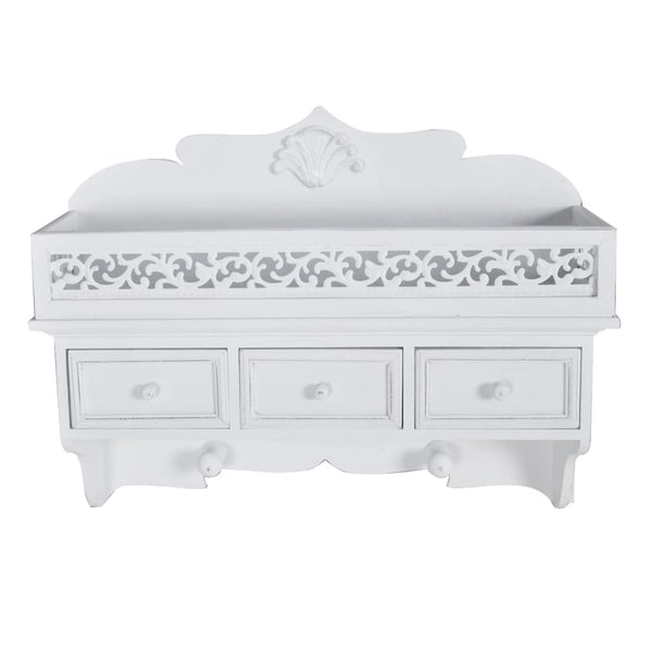 Seinähylly/naulakko kolme laatikkoa kaksi koukkua