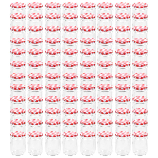 Lasiset hillopurkit valkopunaisilla kansilla 96 kpl 230 ml