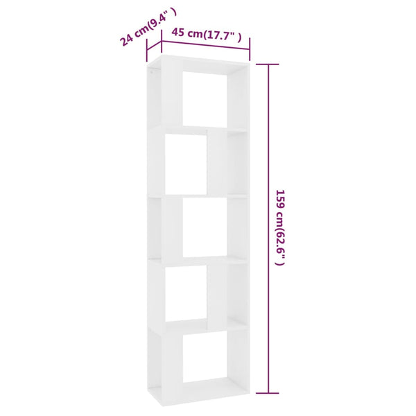 Kirjahylly/tilanjakaja valkoinen 45x24x159 cm tekninen puu