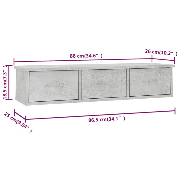 Seinälaatikkohylly betoninharmaa 88x26x18,5 cm tekninen puu