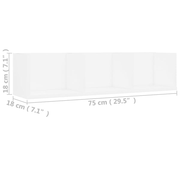 CD-seinähylly valkoinen 75x18x18 cm tekninen puu