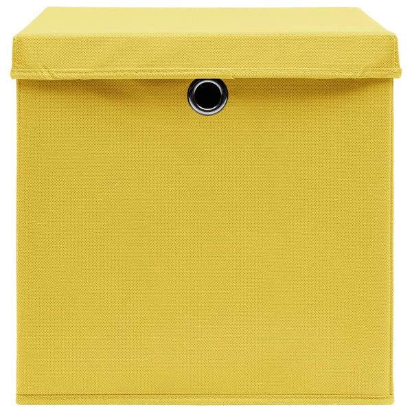 Säilytyslaatikot kansilla 10 kpl keltainen 32x32x32 cm kangas