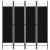 4-paneelinen tilanjakaja musta 160x180 cm