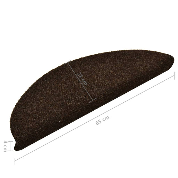 Itsekiinnittyvät porrasmatot 15 kpl ruskea 65x21x4cm neulahuopa