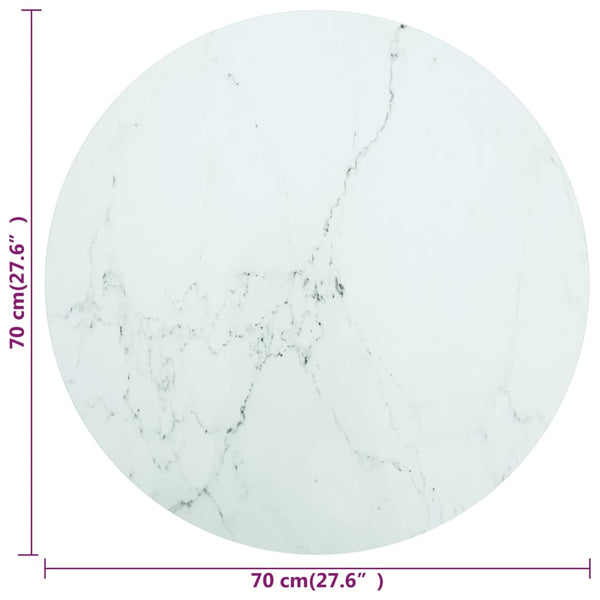 Pöytälevy valkoinen Ø70x0,8 cm karkaistu lasi marmorikuvio