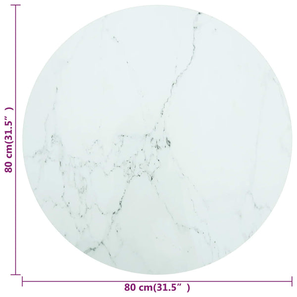 Pöytälevy valkoinen Ø80x1 cm karkaistu lasi marmorikuvio