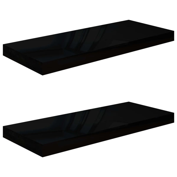 Kelluvat seinähyllyt 2kpl korkeakiilto musta 60x23,5x3,8 cm MDF