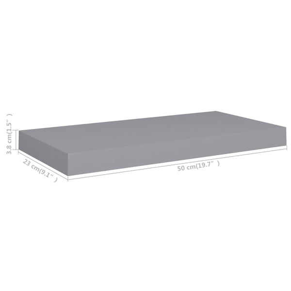 Kelluvat seinähyllyt 2 kpl harmaa 50x23x3,8 cm MDF