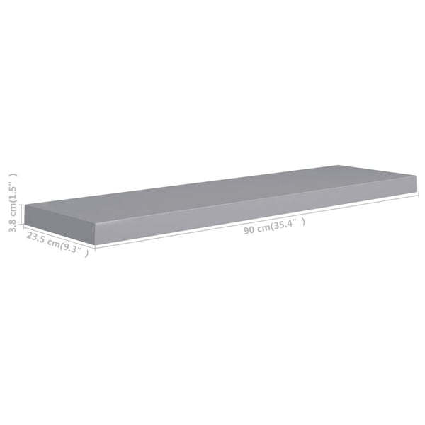 Kelluvat seinähyllyt 2 kpl harmaa 90x23,5x3,8 cm MDF