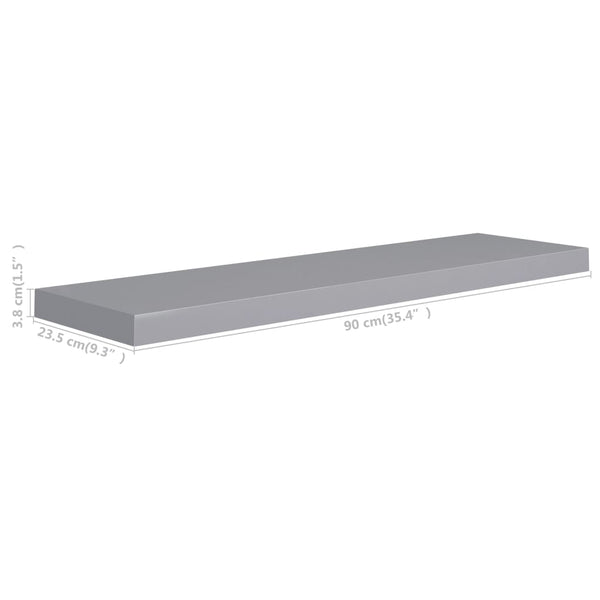Kelluvat seinähyllyt 4 kpl harmaa 90x23,5x3,8cm MDF