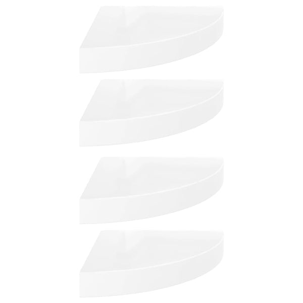 Kelluvat kulmahyllyt 4 kpl korkeakiilto valk. 25x25x3,8 cm MDF