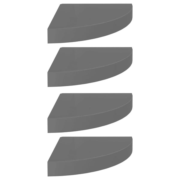 Kelluvat kulmahyllyt 4 kpl korkeakiilto harmaa 25x25x3,8 cm MDF