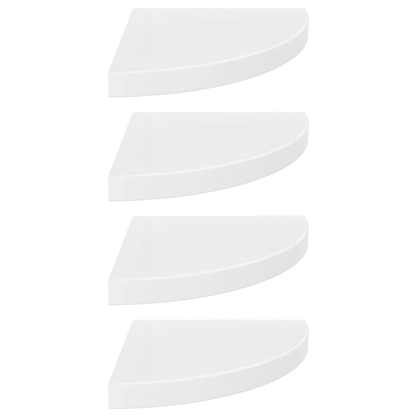 Kelluvat kulmahyllyt 4 kpl korkeakiilto valk. 35x35x3,8 cm MDF