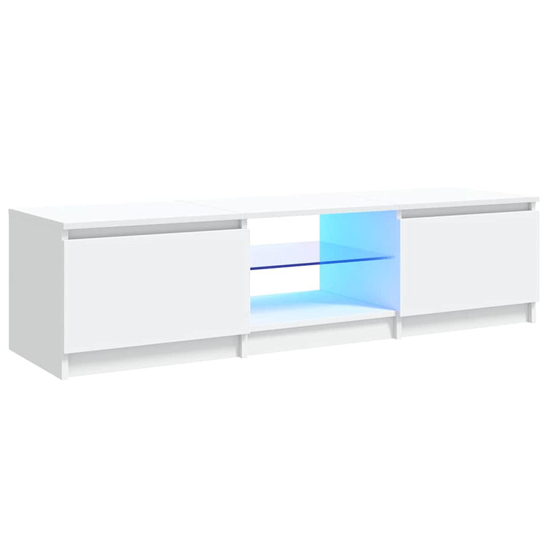 Valkoinen tv-taso led-valoilla Dondos 140x40x35,5cm