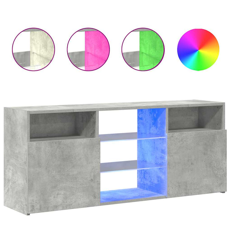 Betoninharmaa tv-taso led-valoilla Zornia 120x30x50cm
