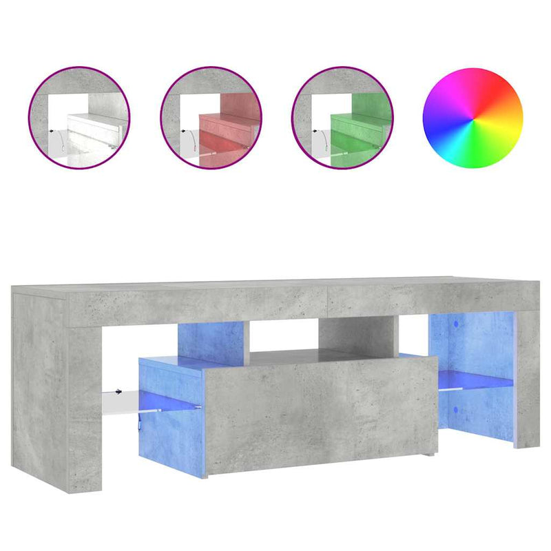Betoninharmaa tv-taso led-valoilla Lupeanu 120x35x40cm