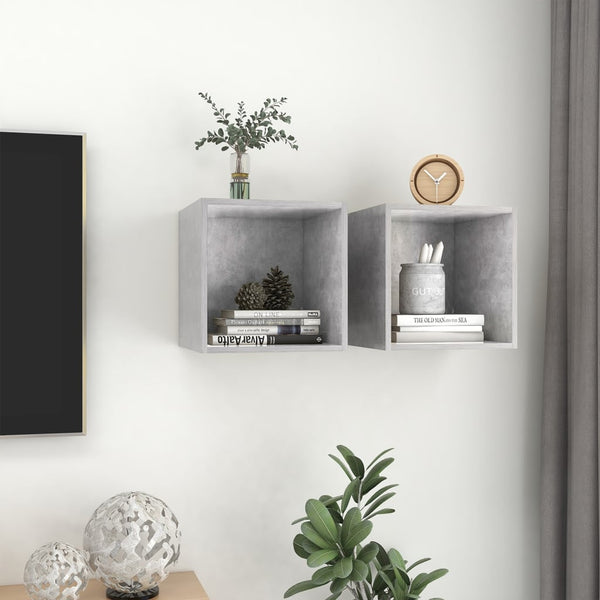 Seinäkaapit 2 kpl betoninharmaa 37x37x37 cm tekninen puu