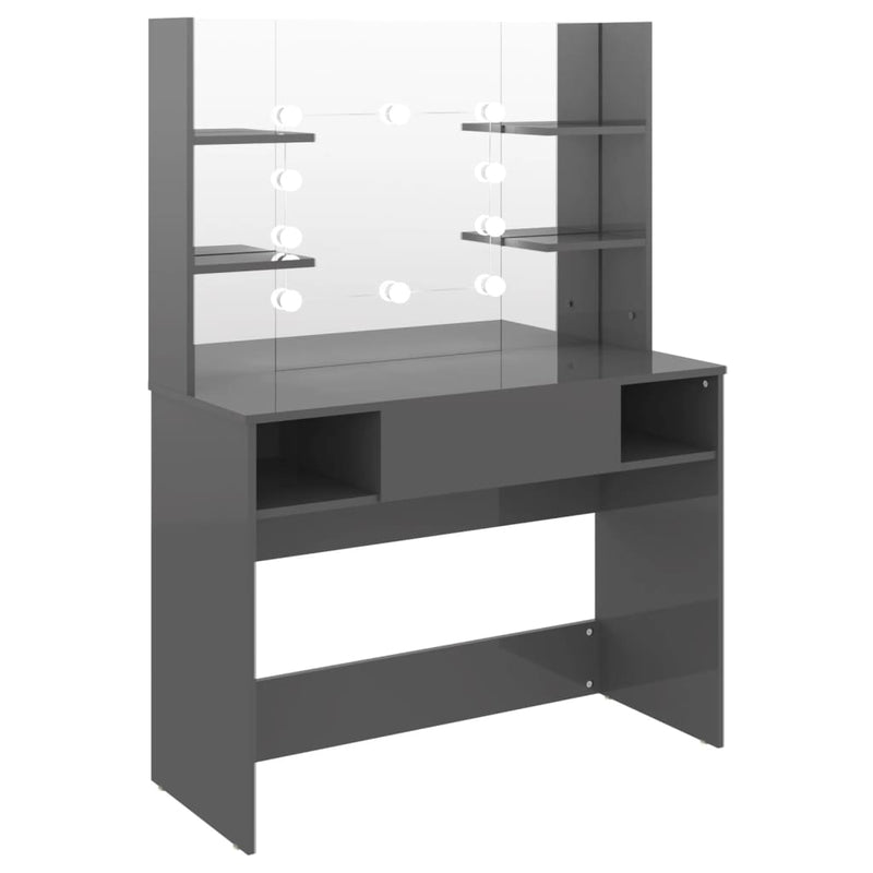 Harmaa meikkipöytä led-valoilla Steve 100x40x135cm (mdf kiiltävä)