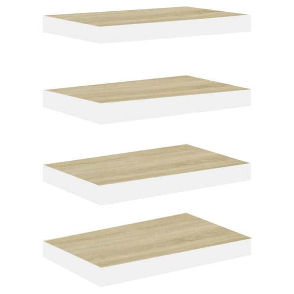 Kelluvat seinähyllyt 4 kpl tammi ja valkoinen 50x23x3,8 cm MDF