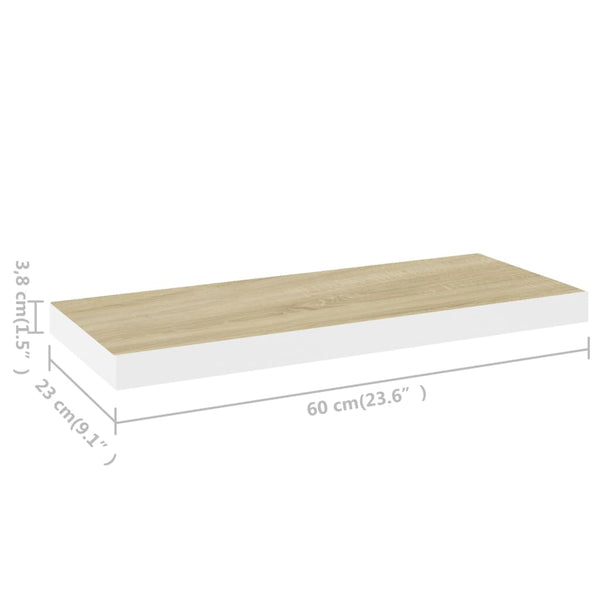 Kelluva seinähylly tammi ja valkoinen 60x23,5x3,8 cm MDF