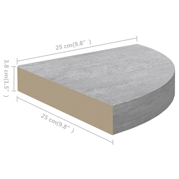 Seinäkulmahyllyt 4 kpl betoninharmaa 25x25x3,8 cm MDF