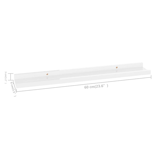 Seinähyllyt 2 kpl korkeakiilto valkoinen 60x9x3 cm