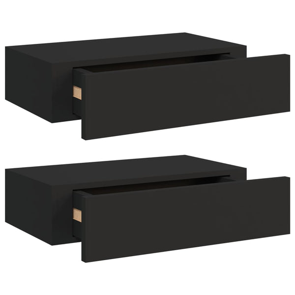 Seinälaatikkohyllyt 2 kpl musta 40x23,5x10 cm MDF