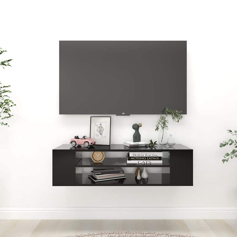 Seinäkiinnitettävä TV-taso musta 100x30x26,5 cm tekninen puu