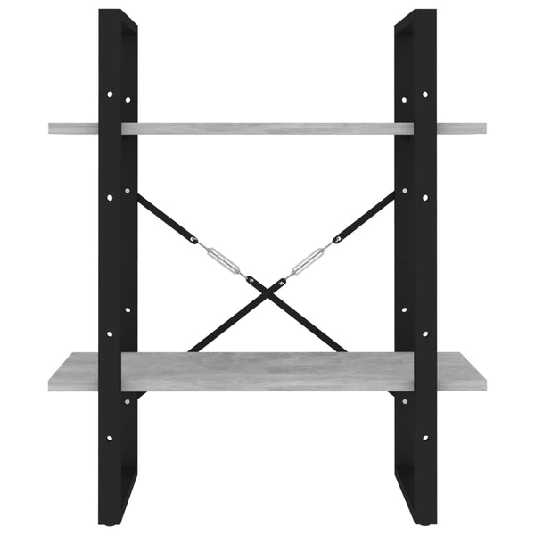 2-tasoinen kirjahylly betoninharmaa 60x30x70 cm tekninen puu