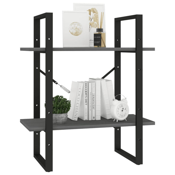 2-tasoinen kirjahylly harmaa 60x30x70 cm täysi mänty