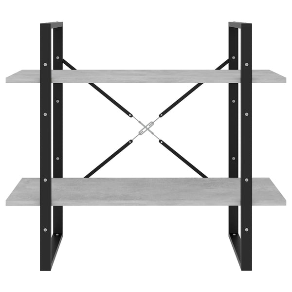 2-tasoinen kirjahylly betoninharmaa 80x30x70 cm tekninen puu