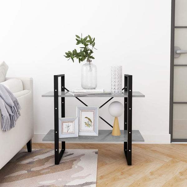 2-tasoinen kirjahylly betoninharmaa 80x30x70 cm tekninen puu