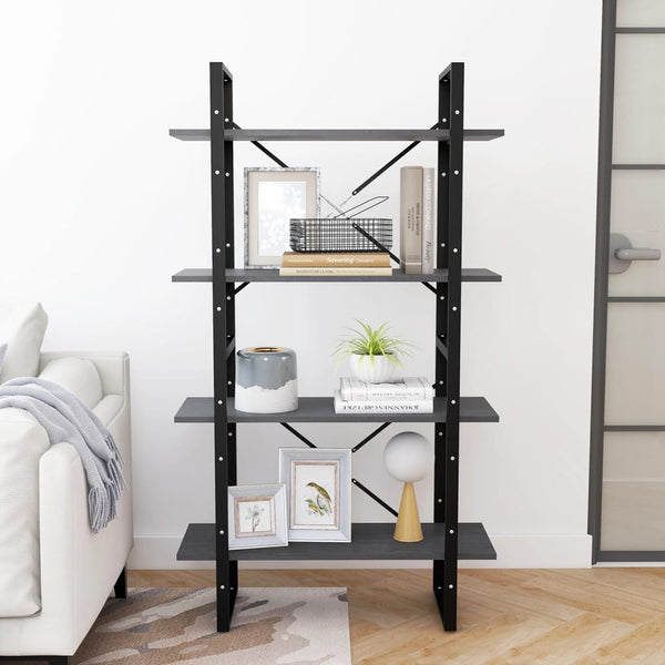 4-tasoinen kirjahylly harmaa 80x30x140 cm täysi mänty