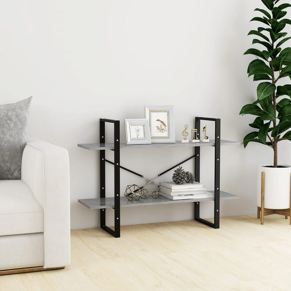 2-tasoinen kirjahylly betoninharmaa 100x30x70 cm tekninen puu