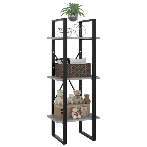 3-tasoinen kirjahylly betoninharmaa 40x30x105 cm tekninen puu