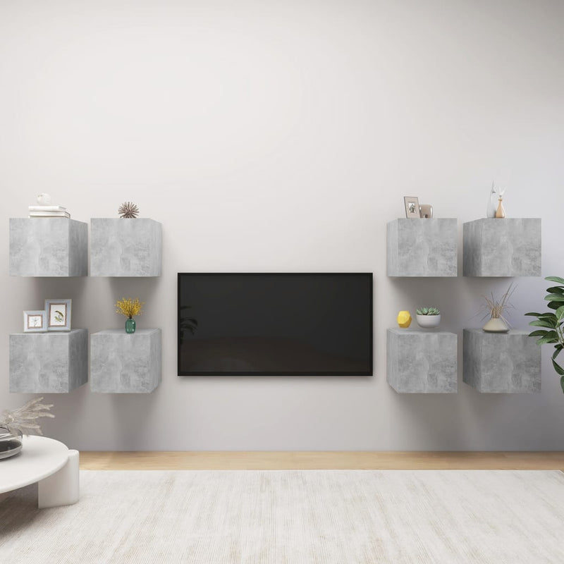 Seinäkiinnitettävä TV-taso 8 kpl betoninharmaa 30,5x30x30 cm