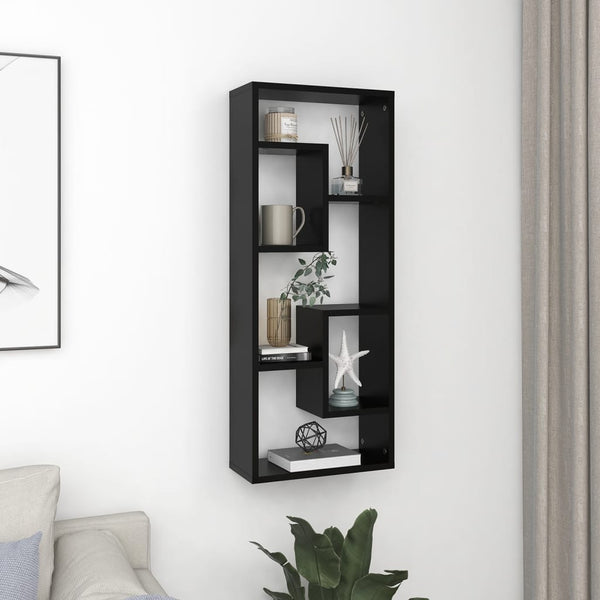 Seinähylly musta 36x16x90 cm tekninen puu