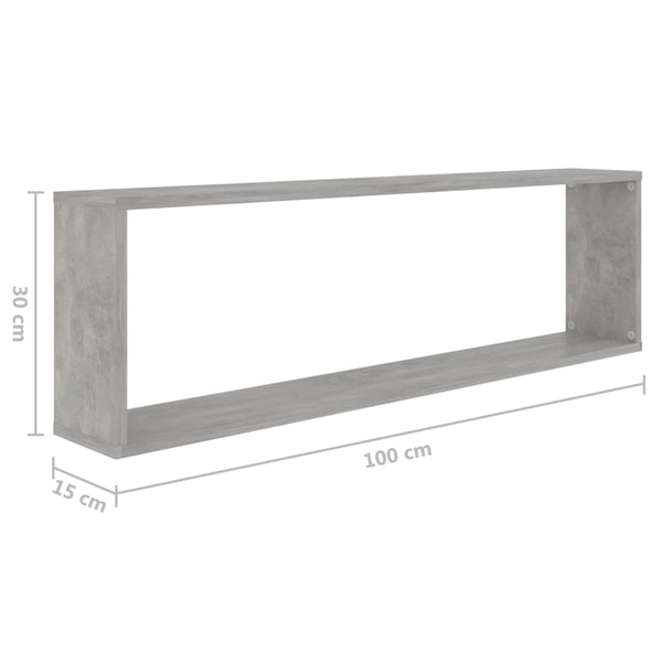 Kuutioseinähyllyt 4 kpl betoninharmaa 100x15x30 cm tekninen puu