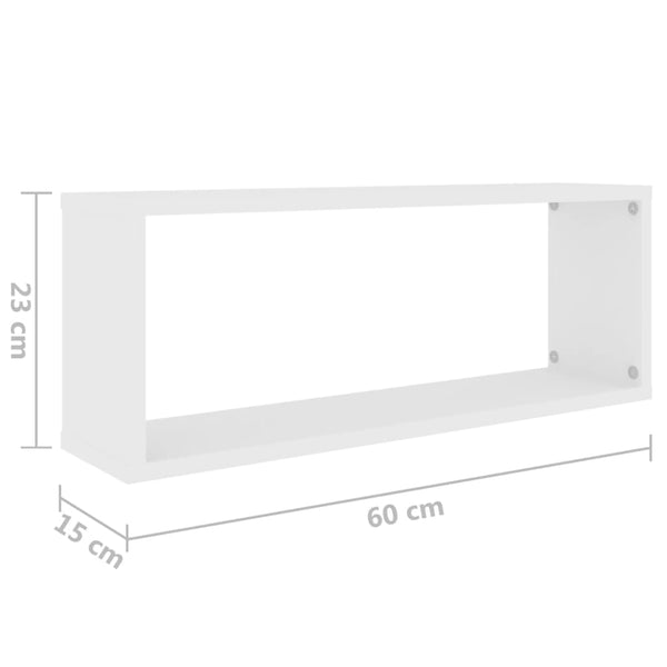 Kuutioseinähyllyt 2 kpl valkoinen 60x15x23 cm tekninen puu