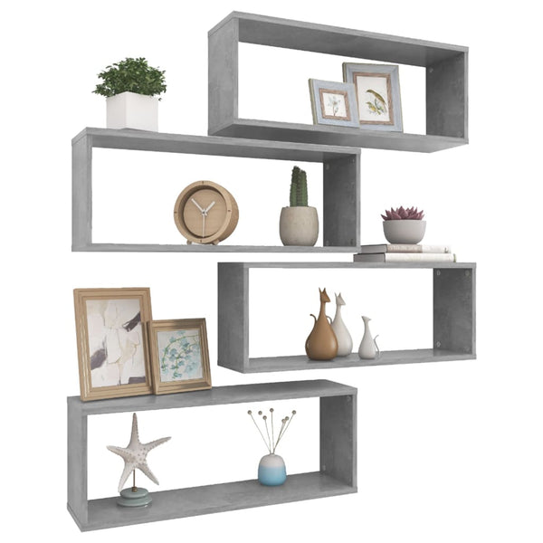 Kuutioseinähyllyt 4 kpl betoninharmaa 60x15x23 cm tekninen puu