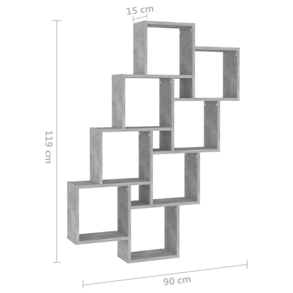 Kuutioseinähylly betoninharmaa 90x15x119 cm tekninen puu