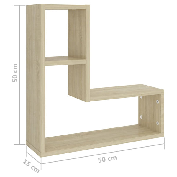 Seinähyllyt 2 kpl Sonoma-tammi 50x15x50 cm tekninen puu